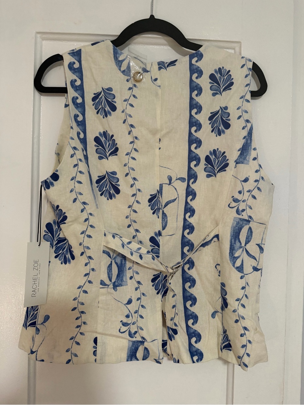Rachel Zoe Cream and Blue Floral Linen Blend Set Size L - Picture 5 of 5